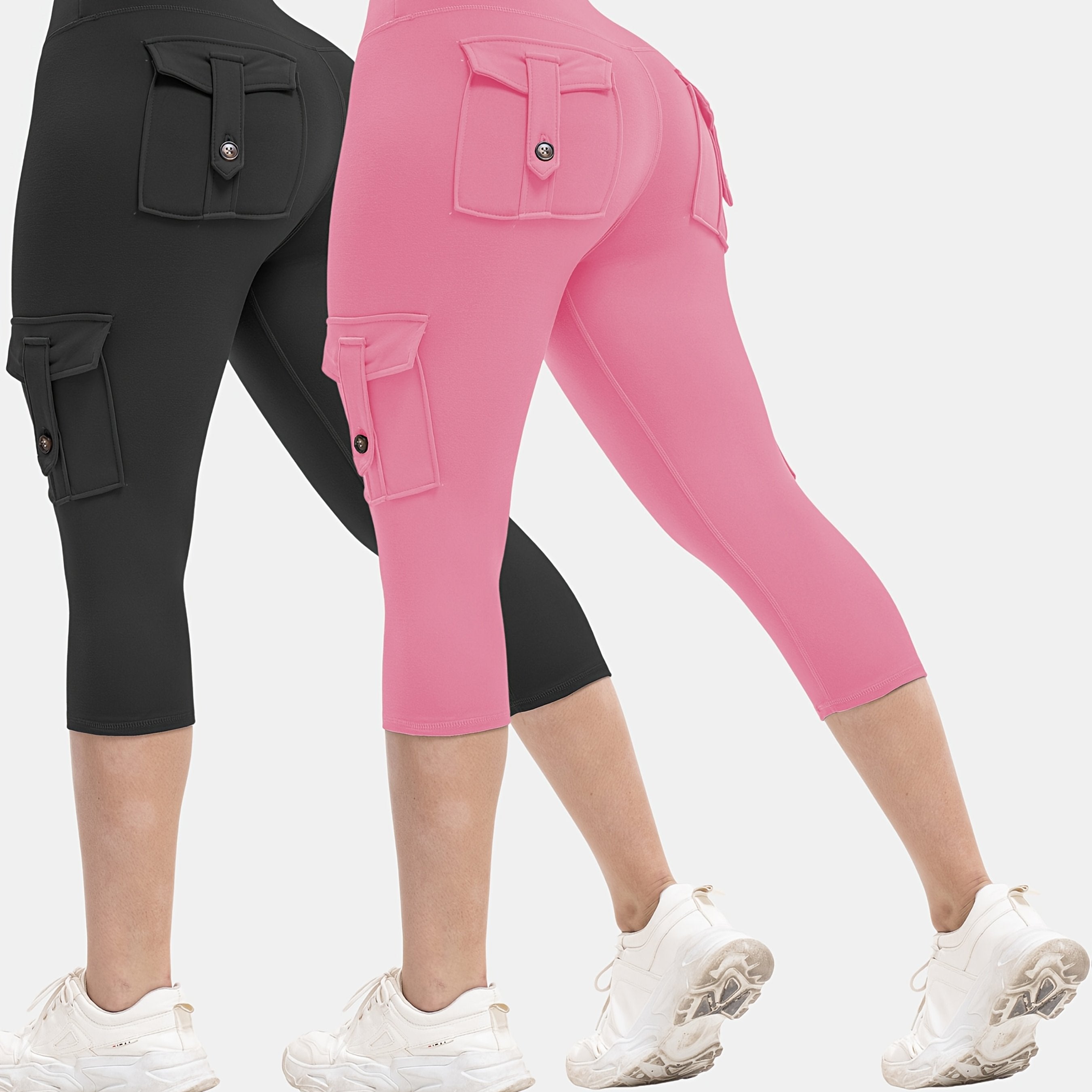 Women's Large Size High Waist Tights with Pockets Moisture-Wicking