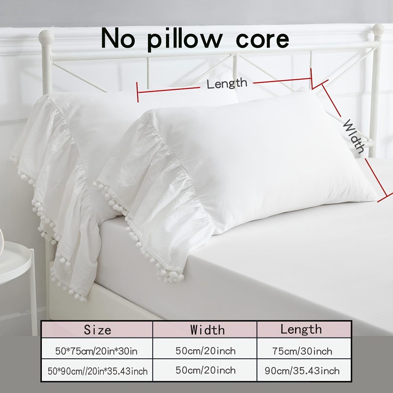 White Lace Pillowcase with Ruffle Trim Soft Breathable Hypoallergenic for Bedroom Sofa Decor