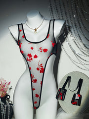 Women's Floral Embroidered Mesh Body Shaper Slimming Underwear