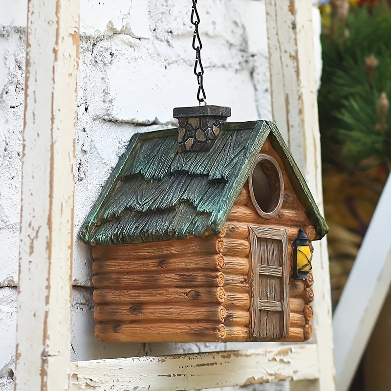 Wooden Birdhouse with LED Lights Outdoor Garden Decor Winter Bird Nest Hanging Ornament