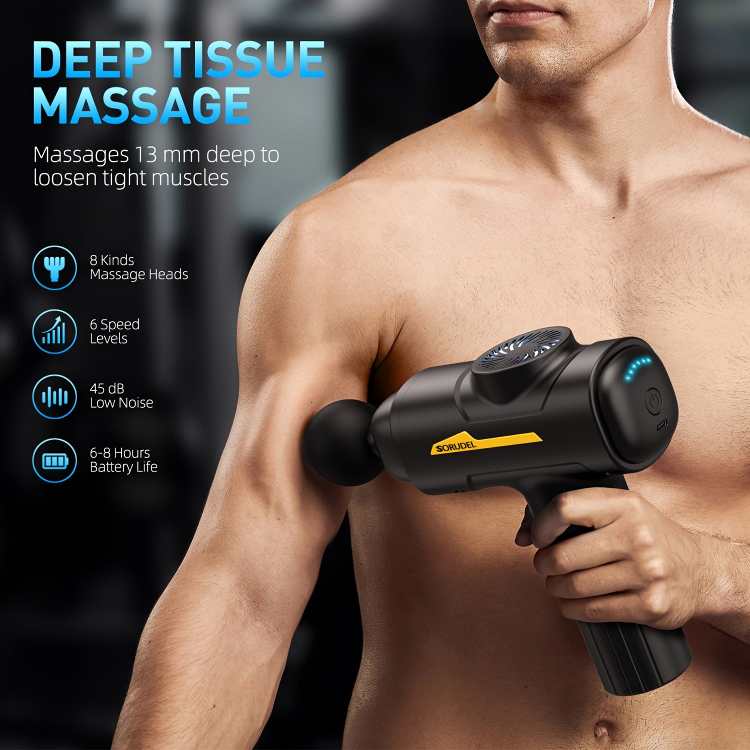 Deep Tissue Massage Gun with 8 Heads Rechargeable Handheld Electric Muscle Fascia Gun