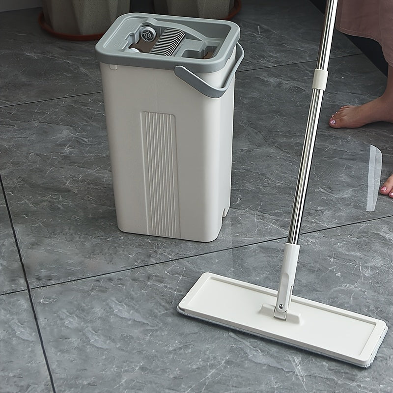 Uy uchun mop va kova to'plami, tekis mop bilan, plitka, marmar, yog'och pol uchun