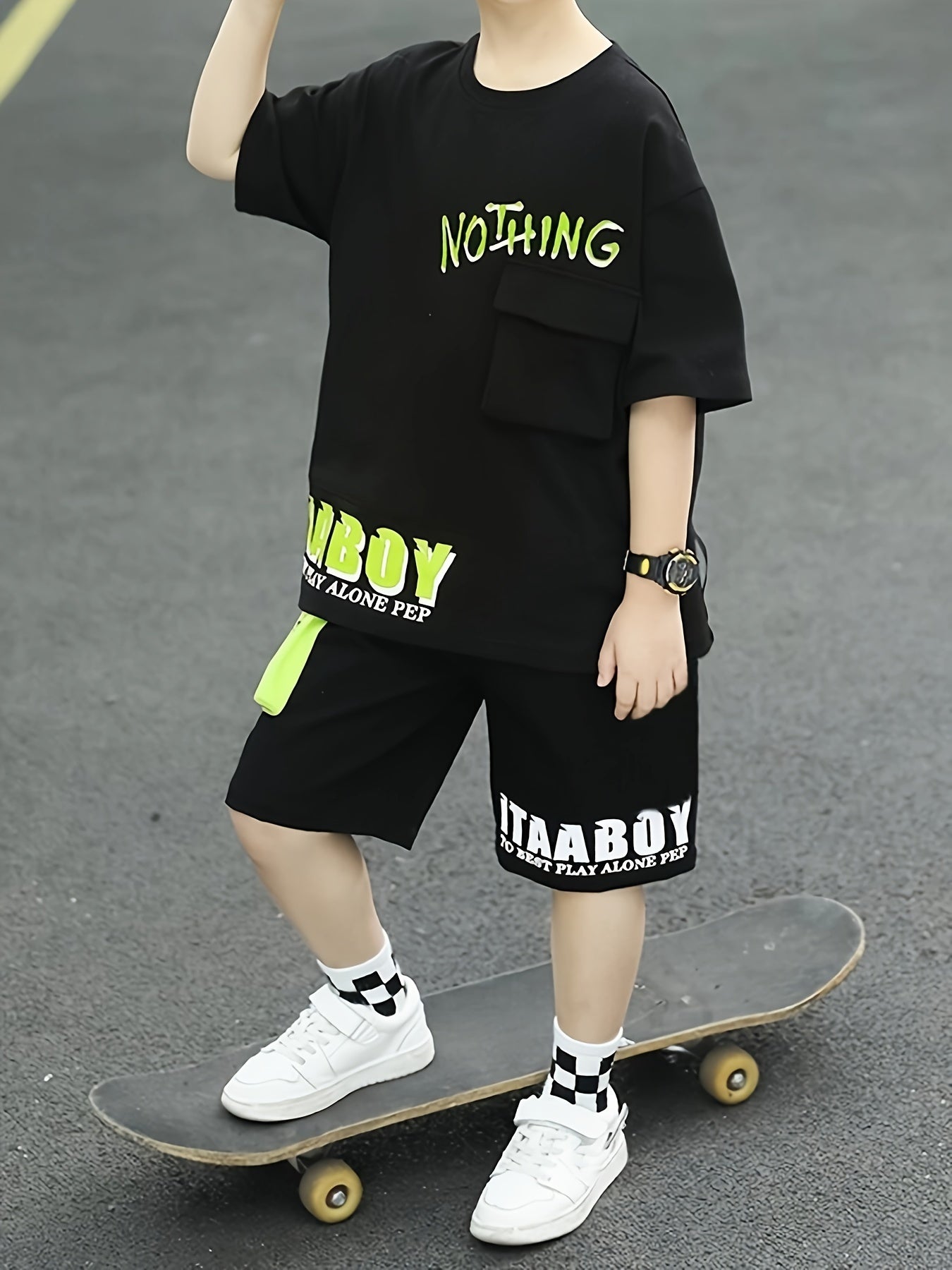 Boys Summer Sports Outfit with Cartoon Design T-Shirt and Shorts for Kids 12 and Under