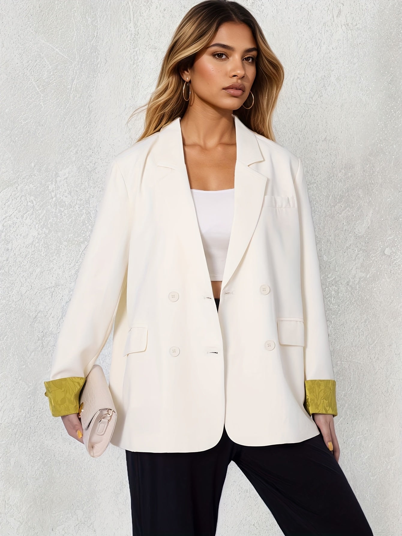 Plus o'lchamli ayollar uchun blazer, ikki tomonlama yopinadigan, ofis uchun kundalik, bahor, kuz, qish