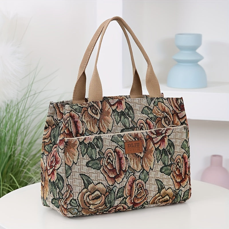 Thickened Knitted Jacquard Fabric Handbag for Office Shopping Outdoor Use in Red Black Khaki Green