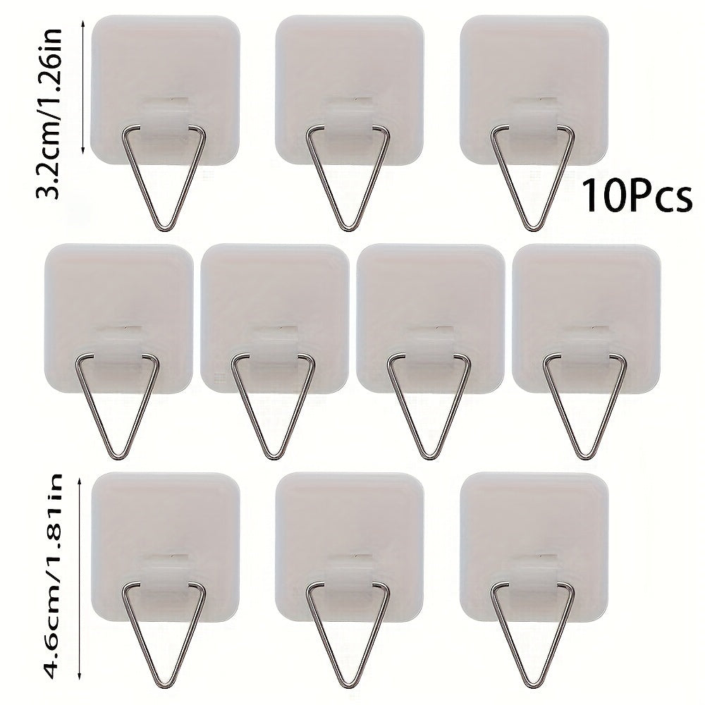 Ganchos de pared de plástico, pack de 10 con respaldo adhesivo para almacenamiento en el hogar