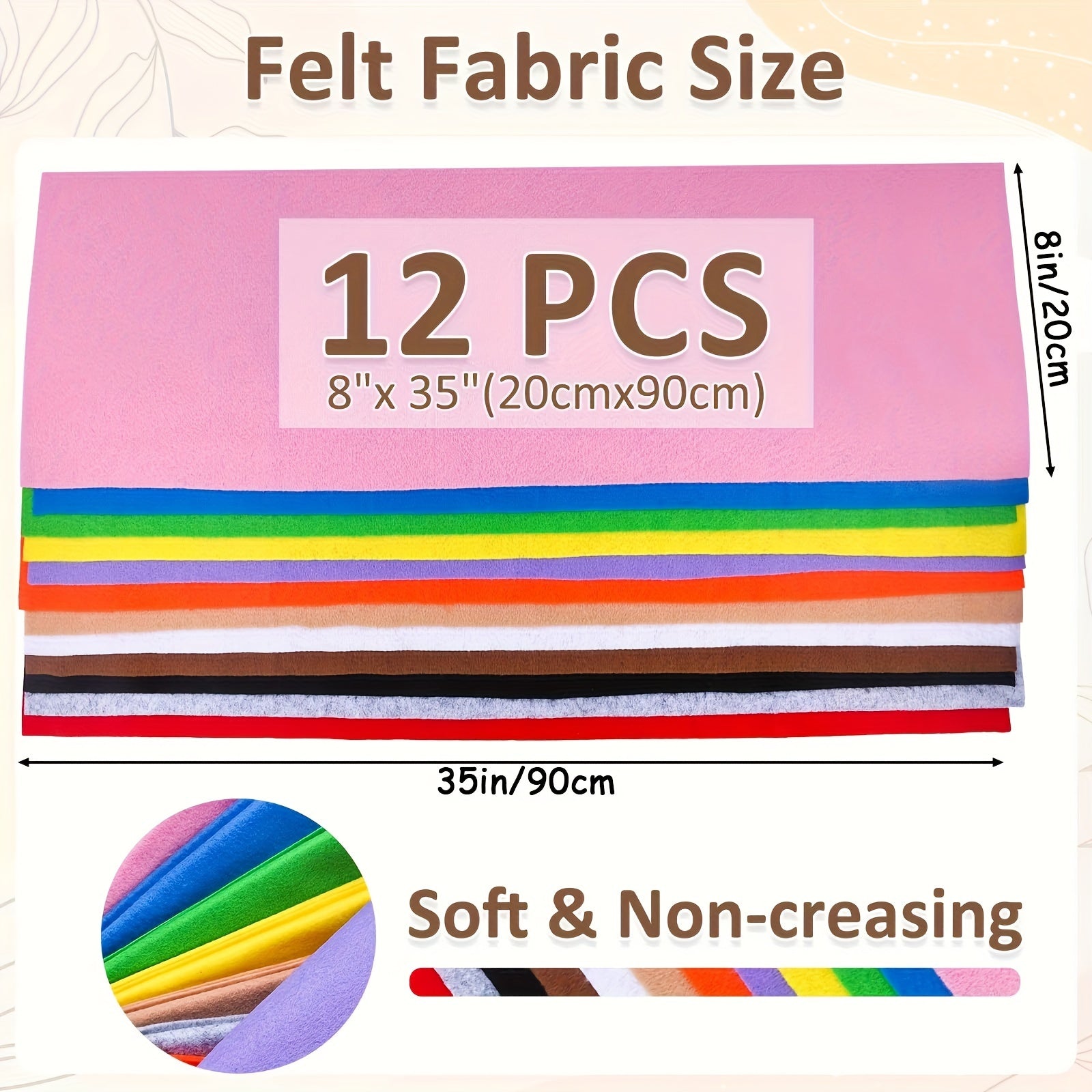 12 Rolls Soft Felt Fabric Sheets 8x35 Inches Assorted Colors for Craft Sewing