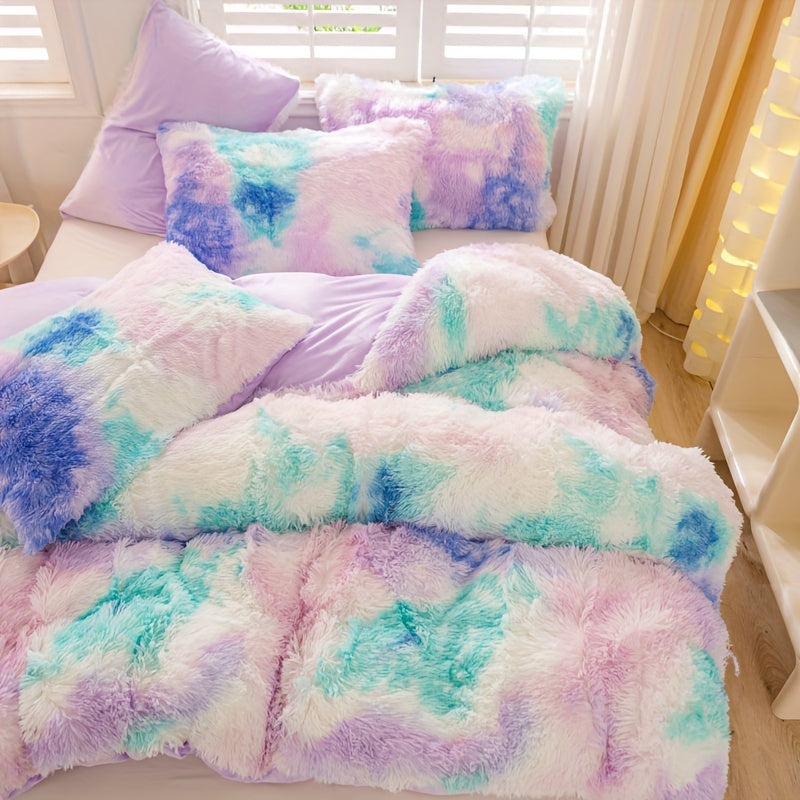 Y2K Tie Dye Plush Duvet Cover Set Includes 1 Duvet Cover and 2 Pillowcases Soft Warm Bedding