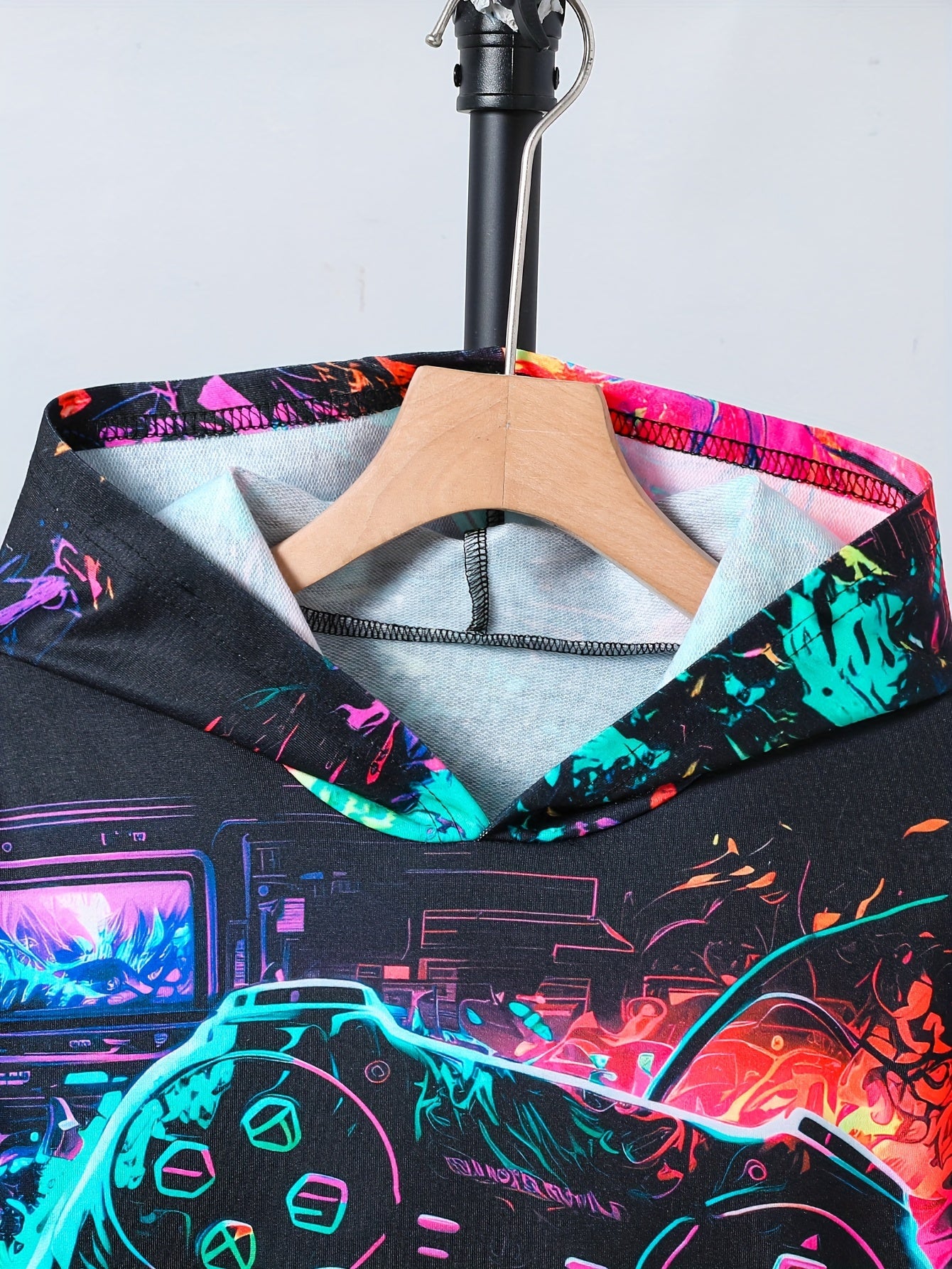 Big Boys Autumn Game Console Print Hoodie and Sweatpants Set Polyester Casual