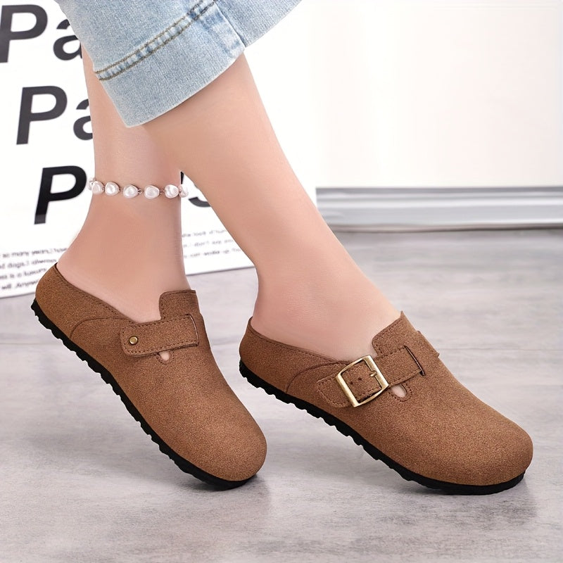Women's Spring Retro Slip-On Flat Shoes Casual Lazy Shoes with Adjustable Buckle