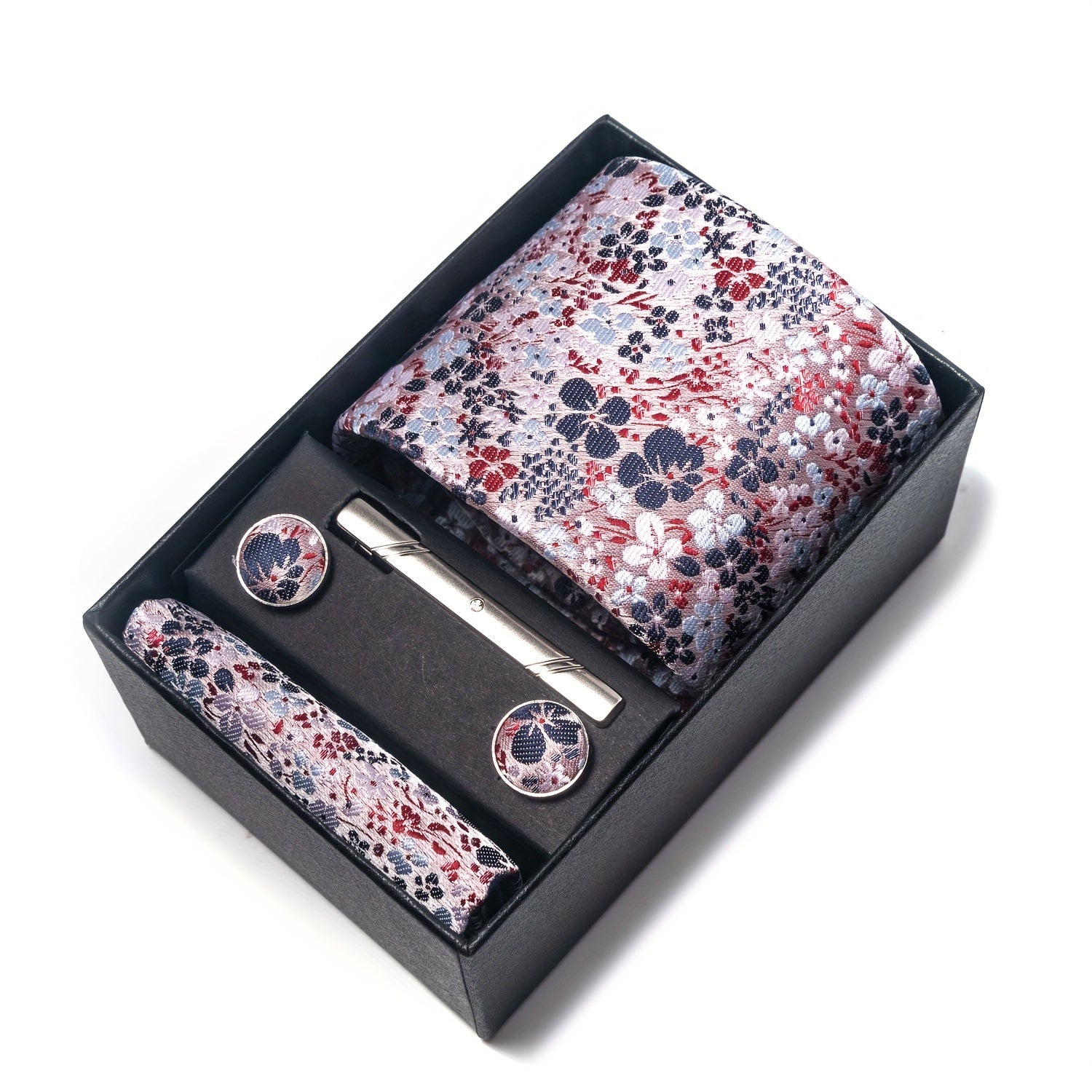 Erkaklar uchun gullar bilan bezatilgan galstuk va manşetkalar to'plami rasmiy tadbirlar, ofis kiyimi va bayramlar uchun