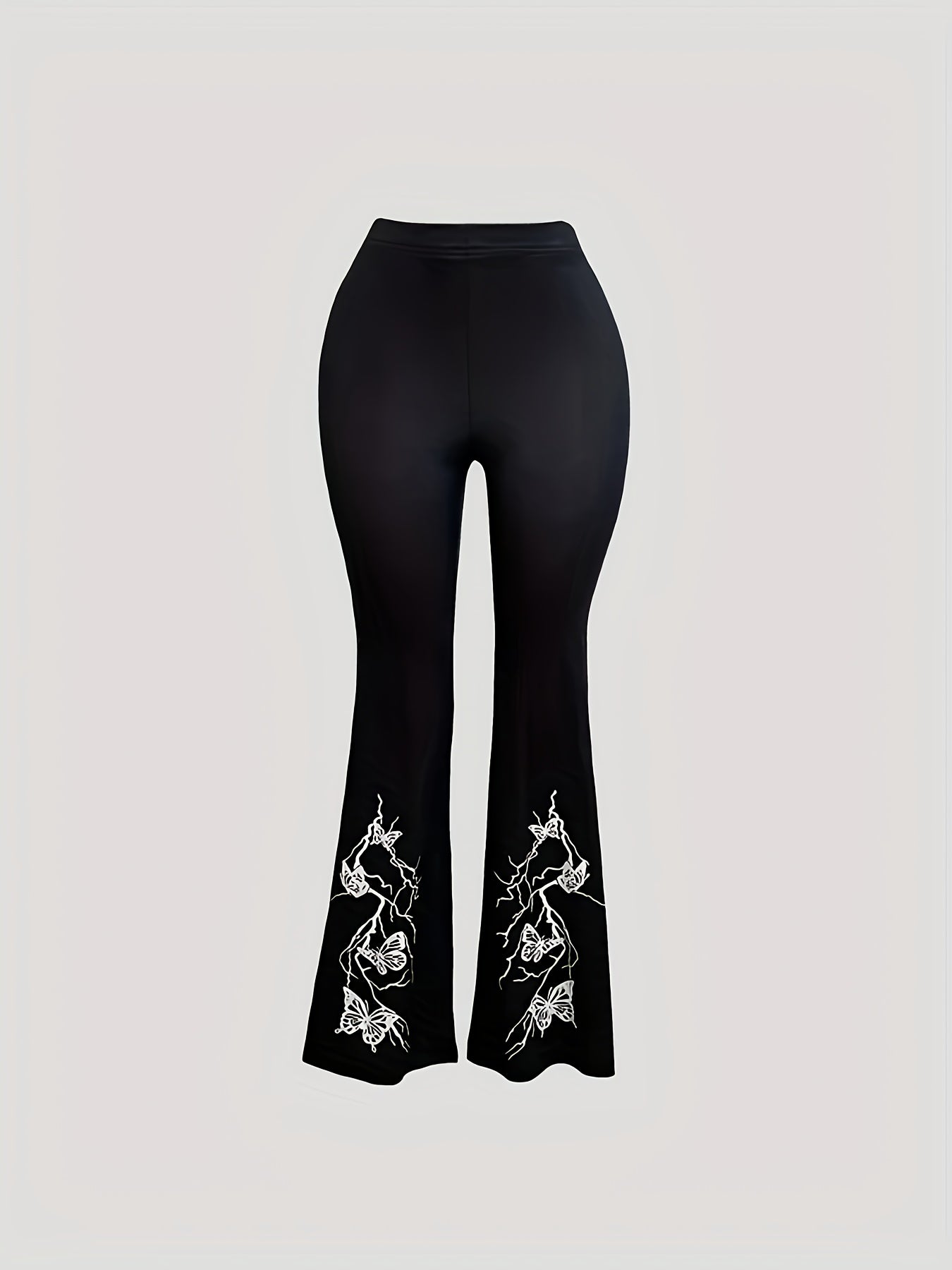 Plus Size Butterfly Print Flare Leg Pants Casual Stretch Summer Women