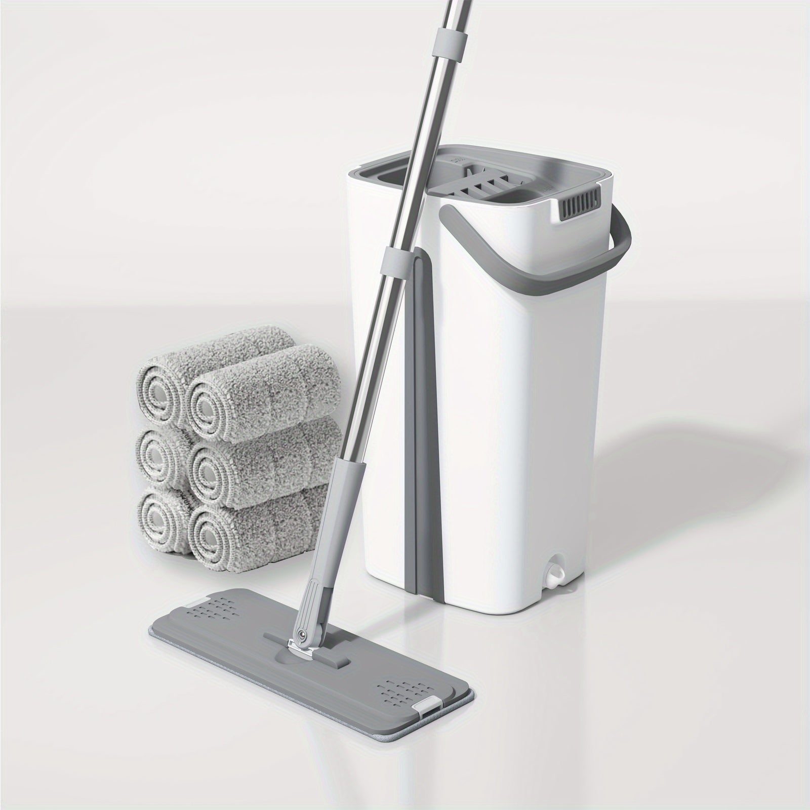 Conjunto de mopa y cubo planos con almohadilla de microfibra para limpieza en seco y húmedo