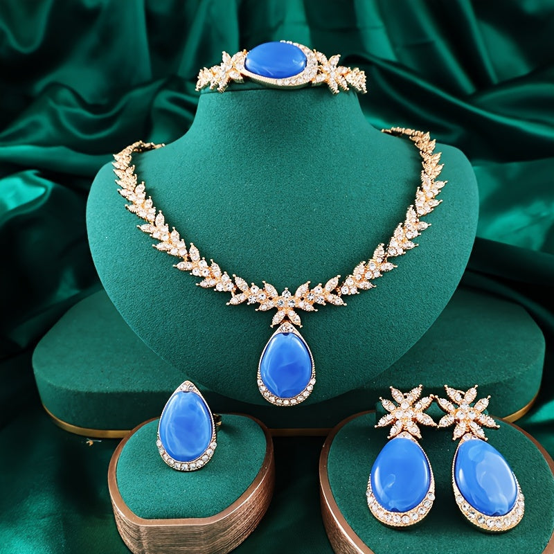 Gold Plated Alloy Jewelry Set with Rhinestones for Weddings and Gifts