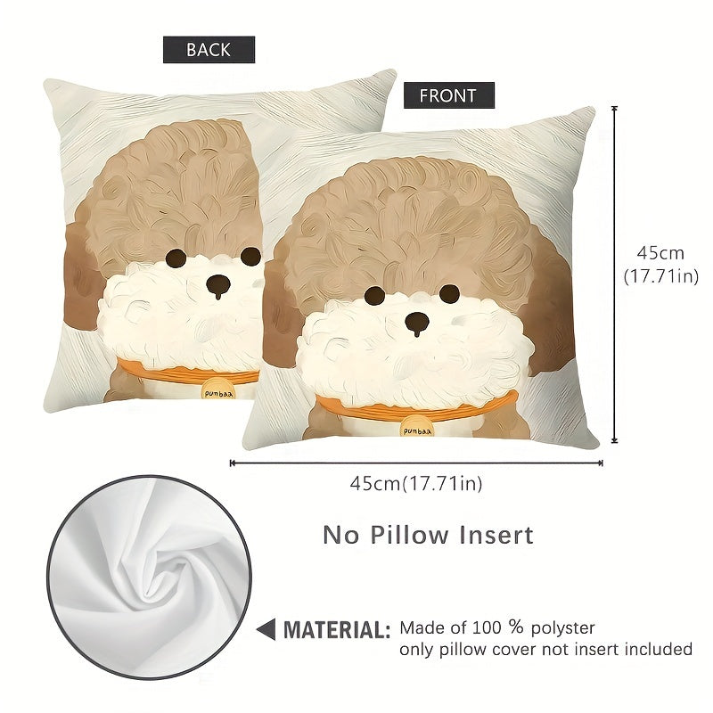 Double-Sided Puppy Print Throw Pillow Cover Polyester Zipper Washable for Living Room or Office