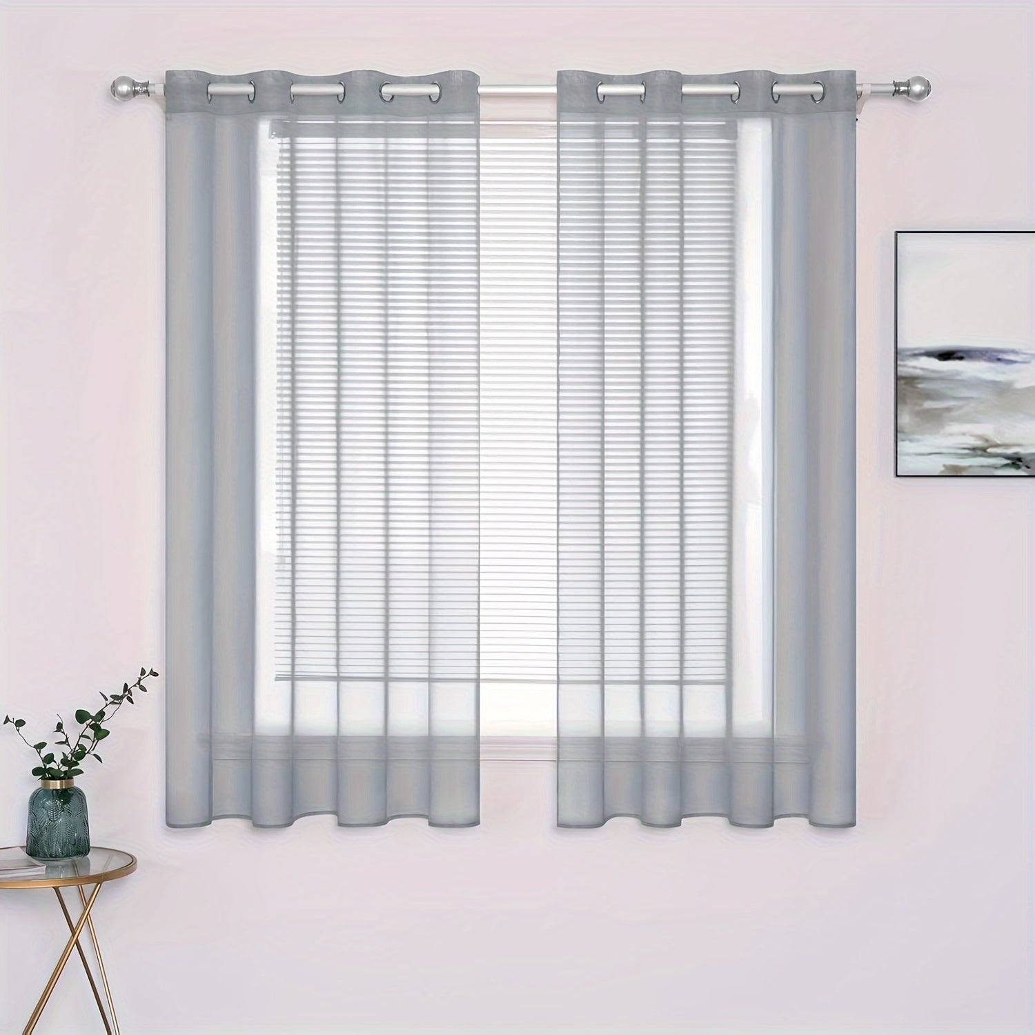 Set of 2 Sheer Grommet Top Curtains for Living Room Bedroom Kitchen