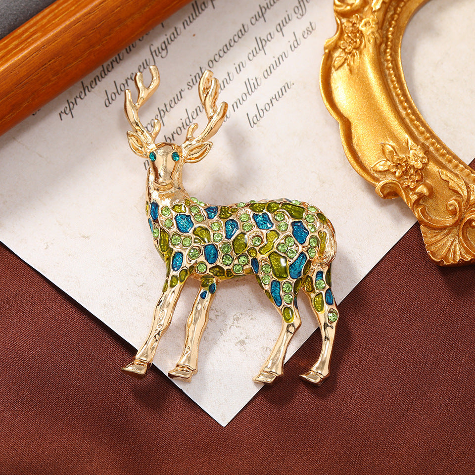 Enamel Deer Brooches for Women Animal Lapel Pins Elegant Jewelry Accessories