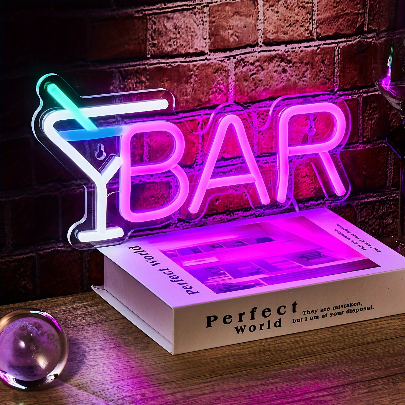 Pink LED Neon Sign with Cocktail Glass Illustration Wall Mountable for Home Bars Parties and Weddings