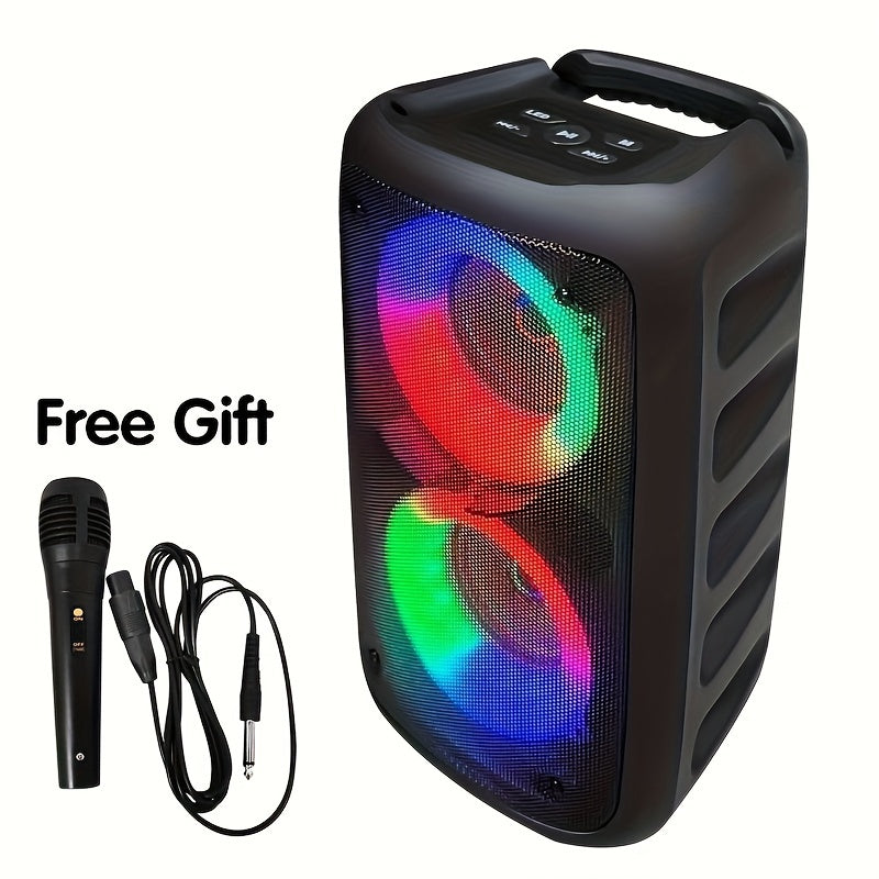 Wireless Portable Speaker with Microphone LED Lights 2400mAh Battery for Home Parties and Camping