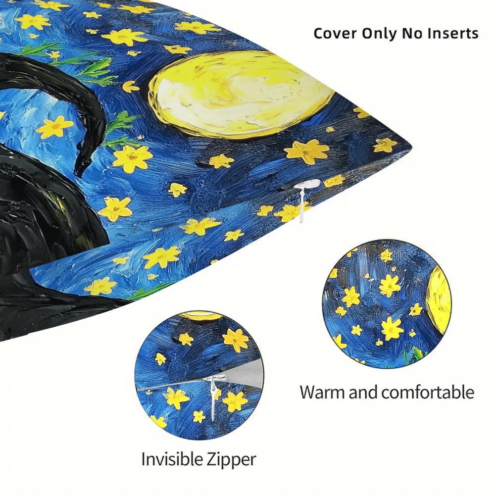 Black Cat and Moon Throw Pillow Cover Polyester Zipper Removable Washable