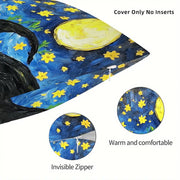 Black Cat and Moon Throw Pillow Cover Polyester Zipper Removable Washable