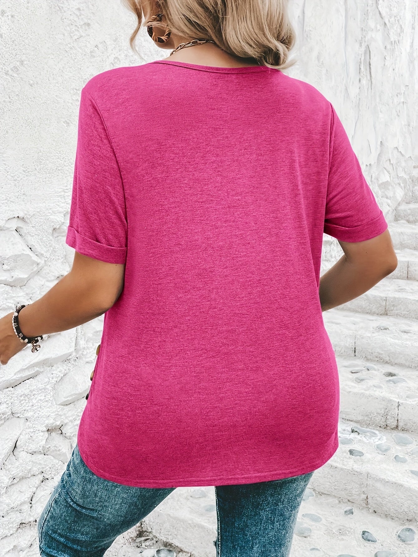 Plus Size Curved Hem T-Shirt Casual Crew Neck Short Sleeve Womens Clothing