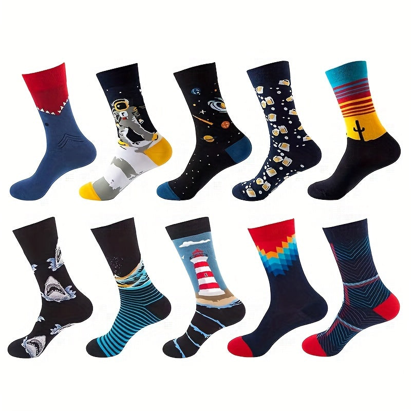 Мужские носки-кастомы 10 пар с мультяшным аниме узором, дышащий хлопковый микс, повседневные, для всех сезонов