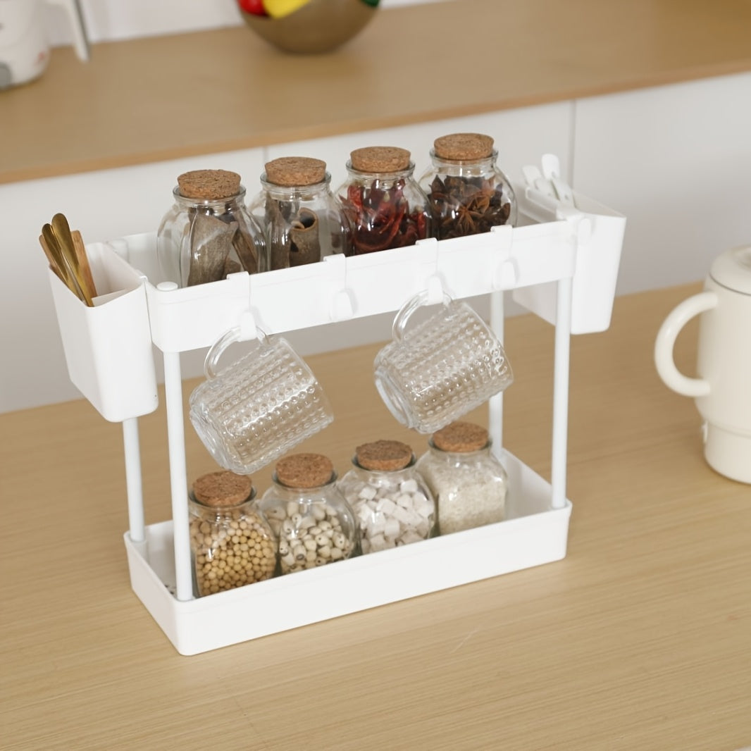 2-Tier White Sink Organizer Rack for Kitchen Storage and Spices