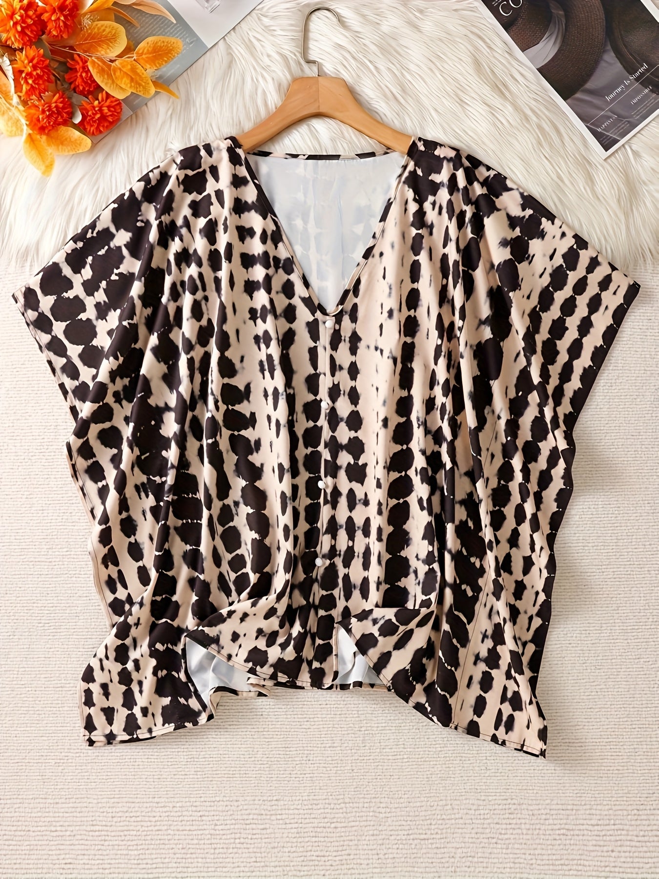 Women Plus Size V-Neck Casual Blouse Non-Stretch Fabric All Seasons