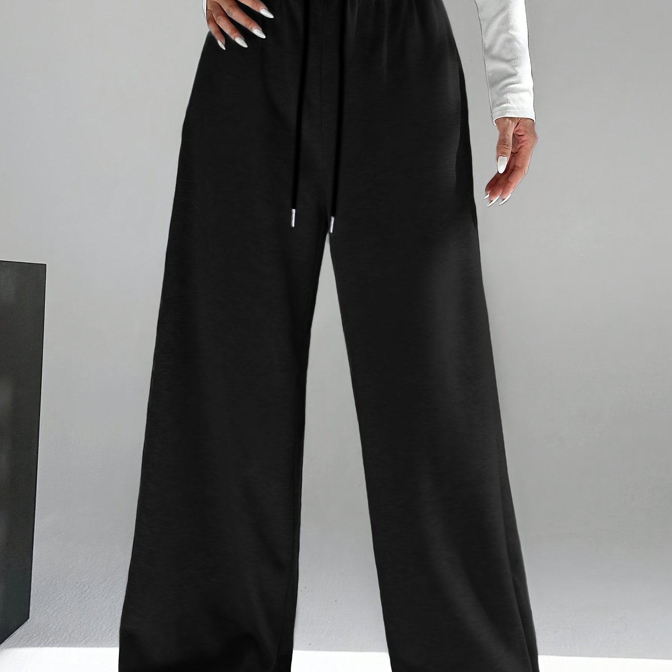 Women's High Waist Wide Leg Drawstring Pants in Contrasting Colors for Spring and Fall
