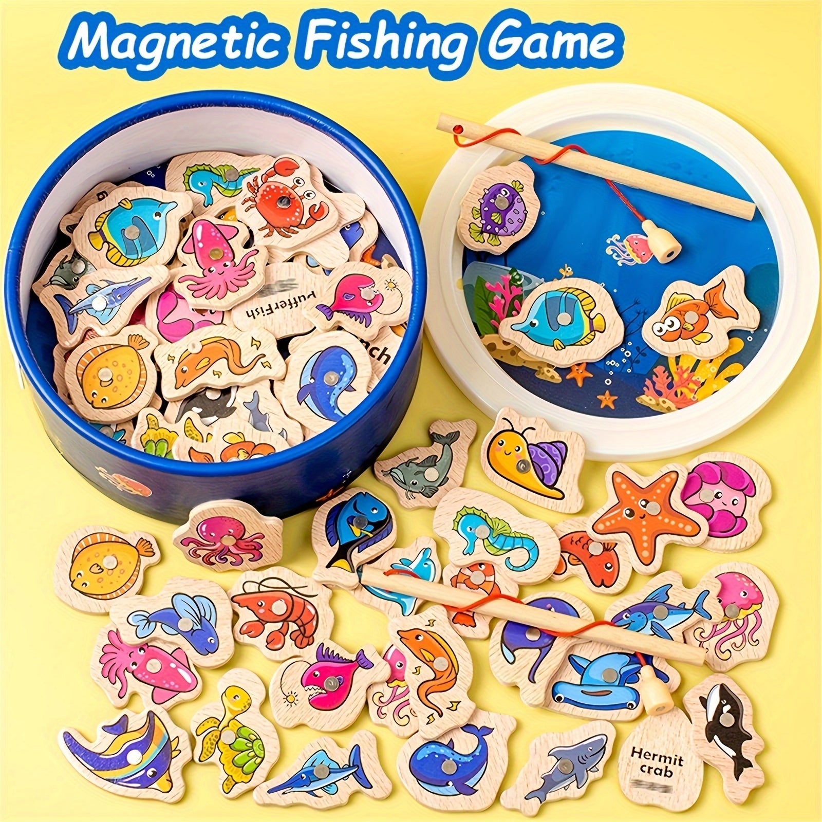 Magnetic Wooden Fishing Game for Kids 18 Months Plus Educational Marine Life Toy