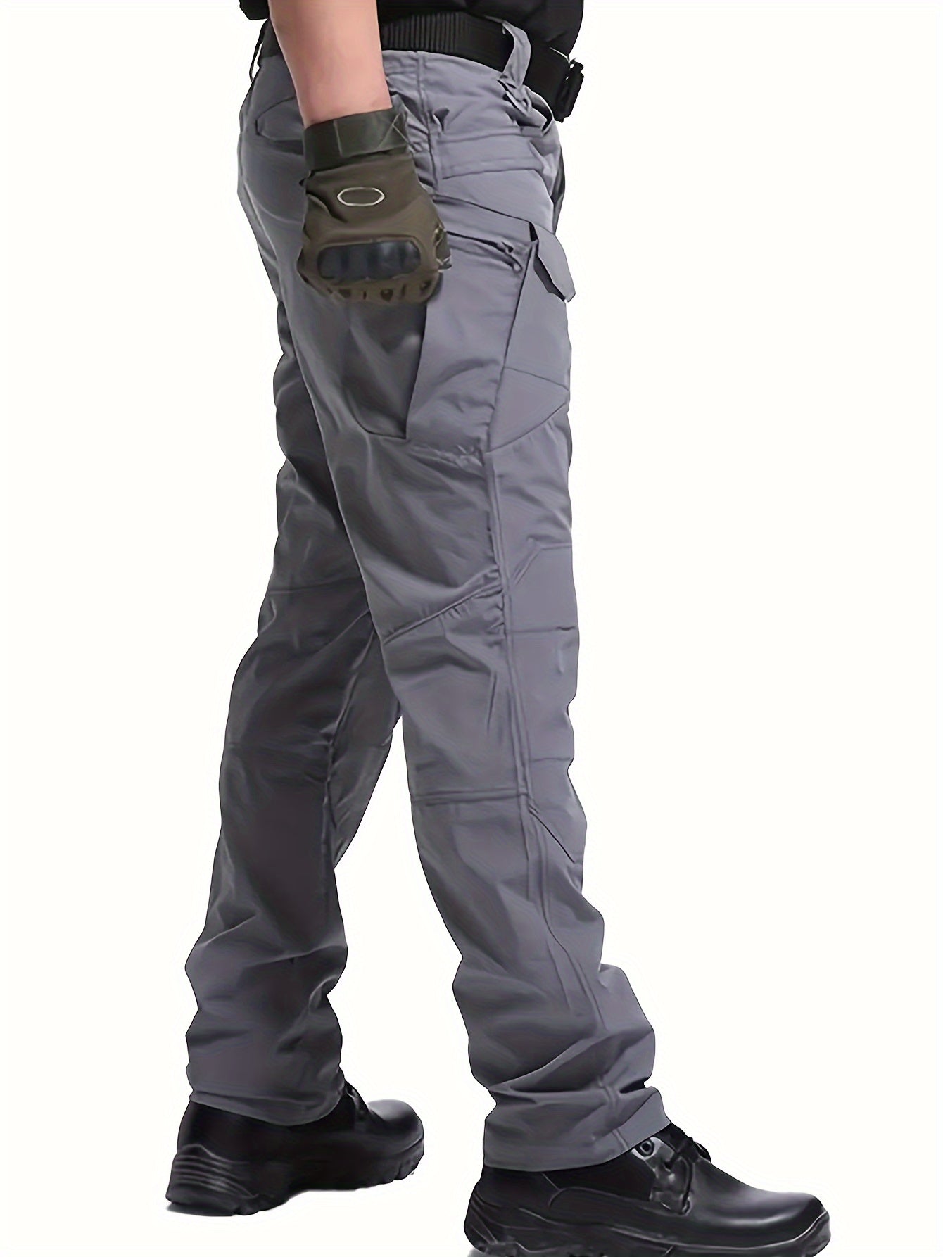 Men's Polyester Cargo Pants with Multiple Pockets for Outdoor Hiking and Casual Wear