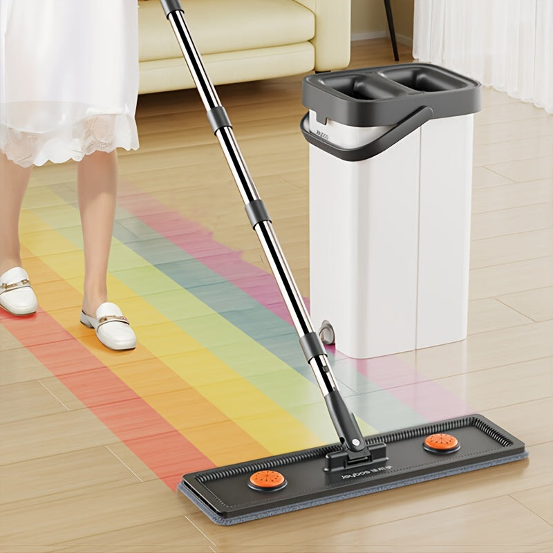 Yassi mop va kova to'plami, o'z-o'zini siqib chiqarish tizimi bilan polni tozalash uchun
