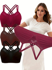 Women's Plus Size Running Bras 3 Pack Breathable Mesh Cross-Back Support