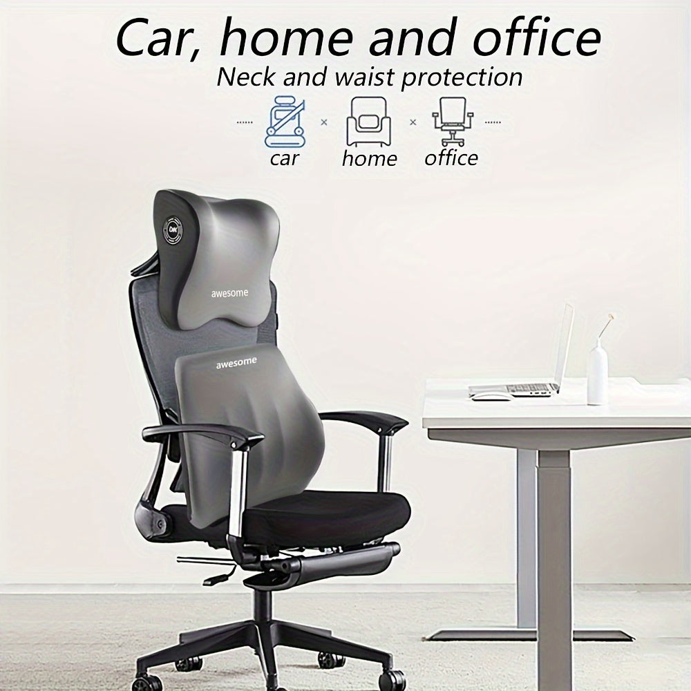 Memory Foam Car Seat Cushion with Headrest and Lumbar Support for Office Home Vehicle