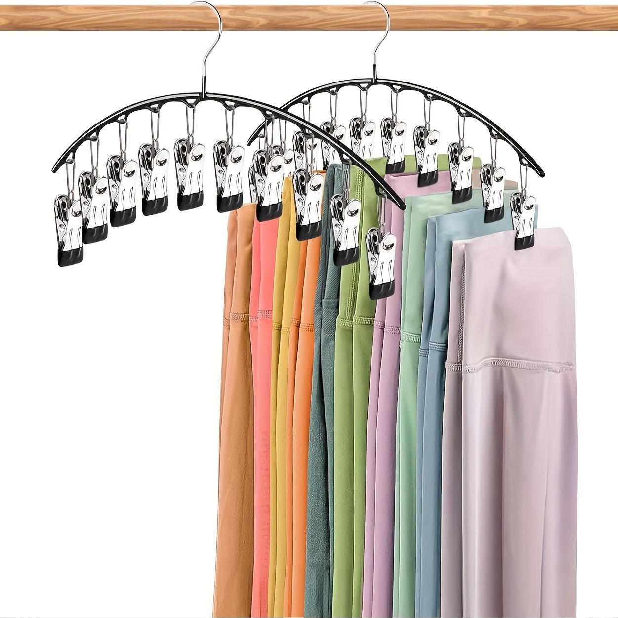 10-Pack Curved Hangers with Clips for Pants, Leggings, Ties, Scarves