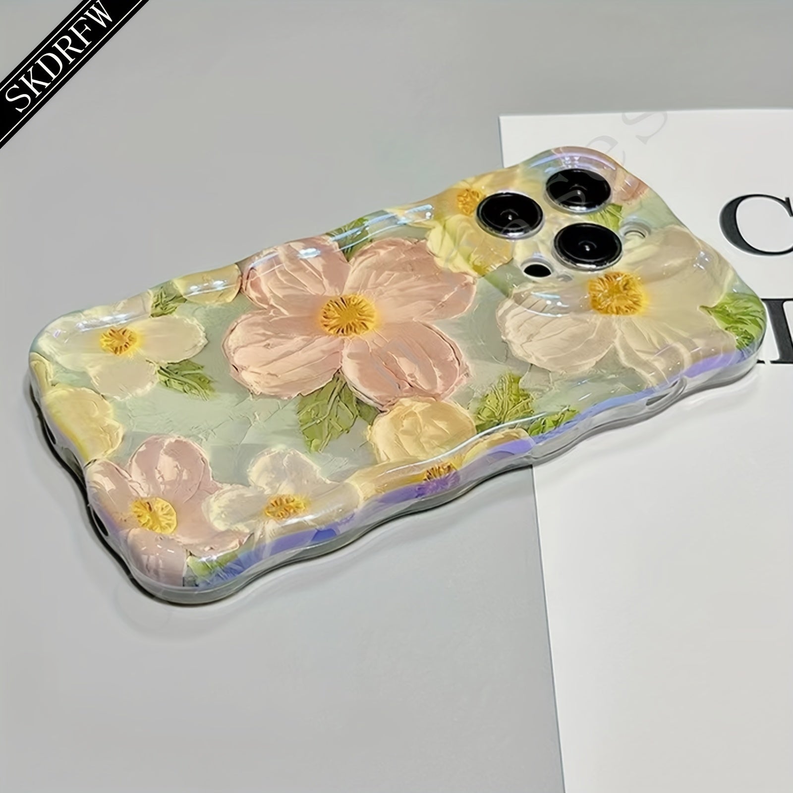 Luxury Laser Blue Light Flower Phone Case for iPhone 11-15 Pro Max TPU Protective Edge