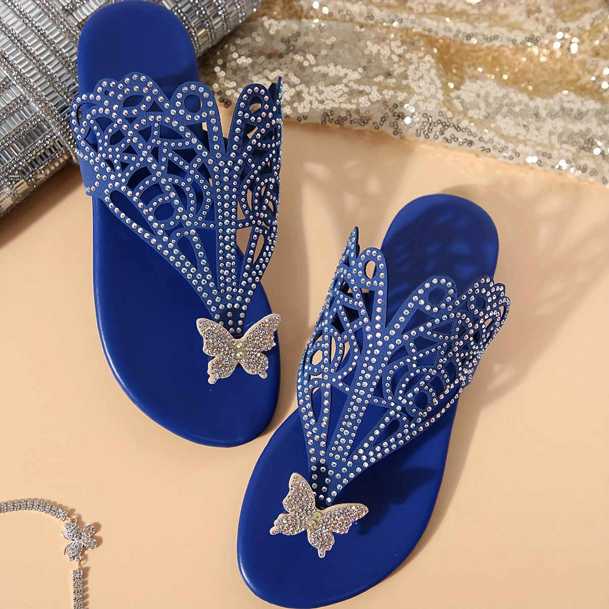 Women's Bohemian Glitter Rhinestone Slide Sandals for Beach and Casual Wear