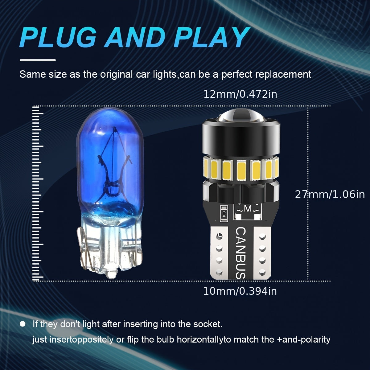 2 Pcs T10 W5W LED Headlight Bulbs for Car Interior Dome Map Door License Plate Black