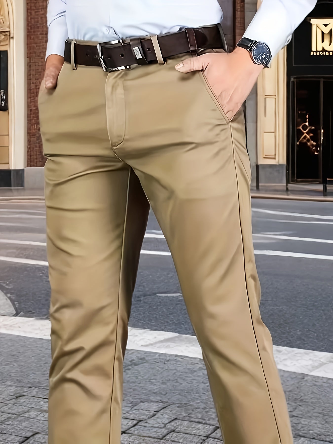 Pantalones de vestir de color sólido para hombres, con tela elástica, para negocios y ocasiones formales