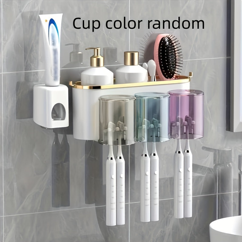 Wall-Mounted Toothbrush Holder with Gargle Cup No-Drill Bathroom Organizer Transparent