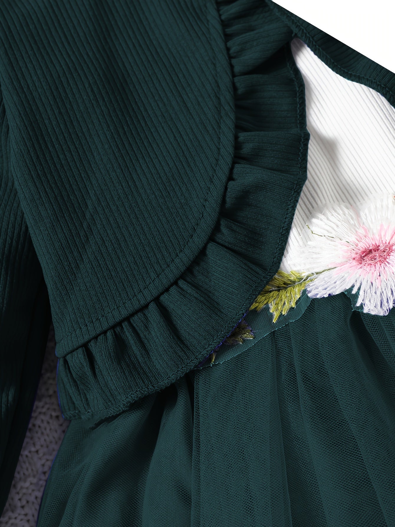 Girls Ruffle Cardigan and Embroidered Mesh Princess Dress Set for Spring Fall