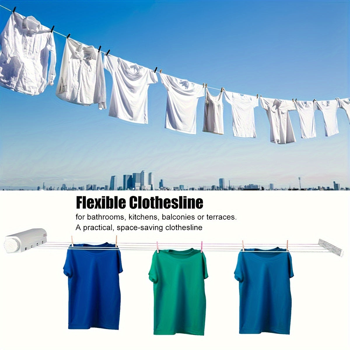 Retractable Clothesline 3.75M Indoor Laundry Line for Clothes Towels and Pants