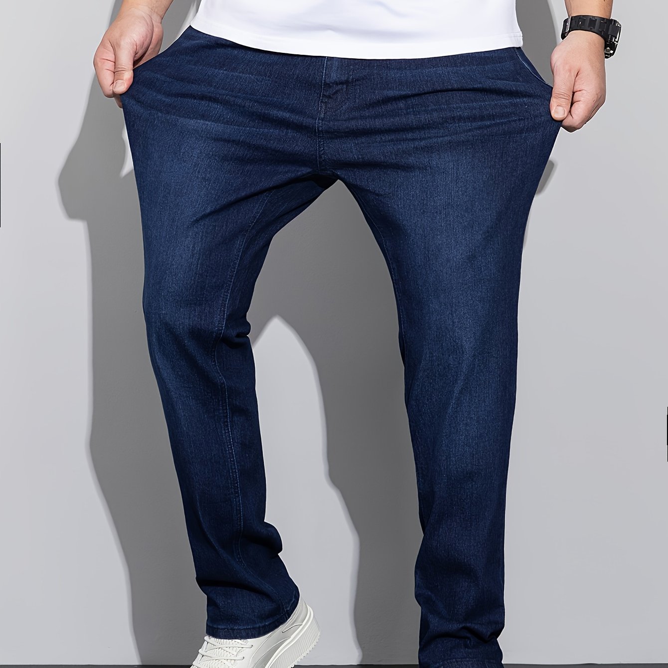 Men's Plus Size Skinny Denim Pants Cotton Blend Solid Spring Fall Casual