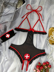 Naughty Maid Nurse Lingerie Costume with Hat for Adults