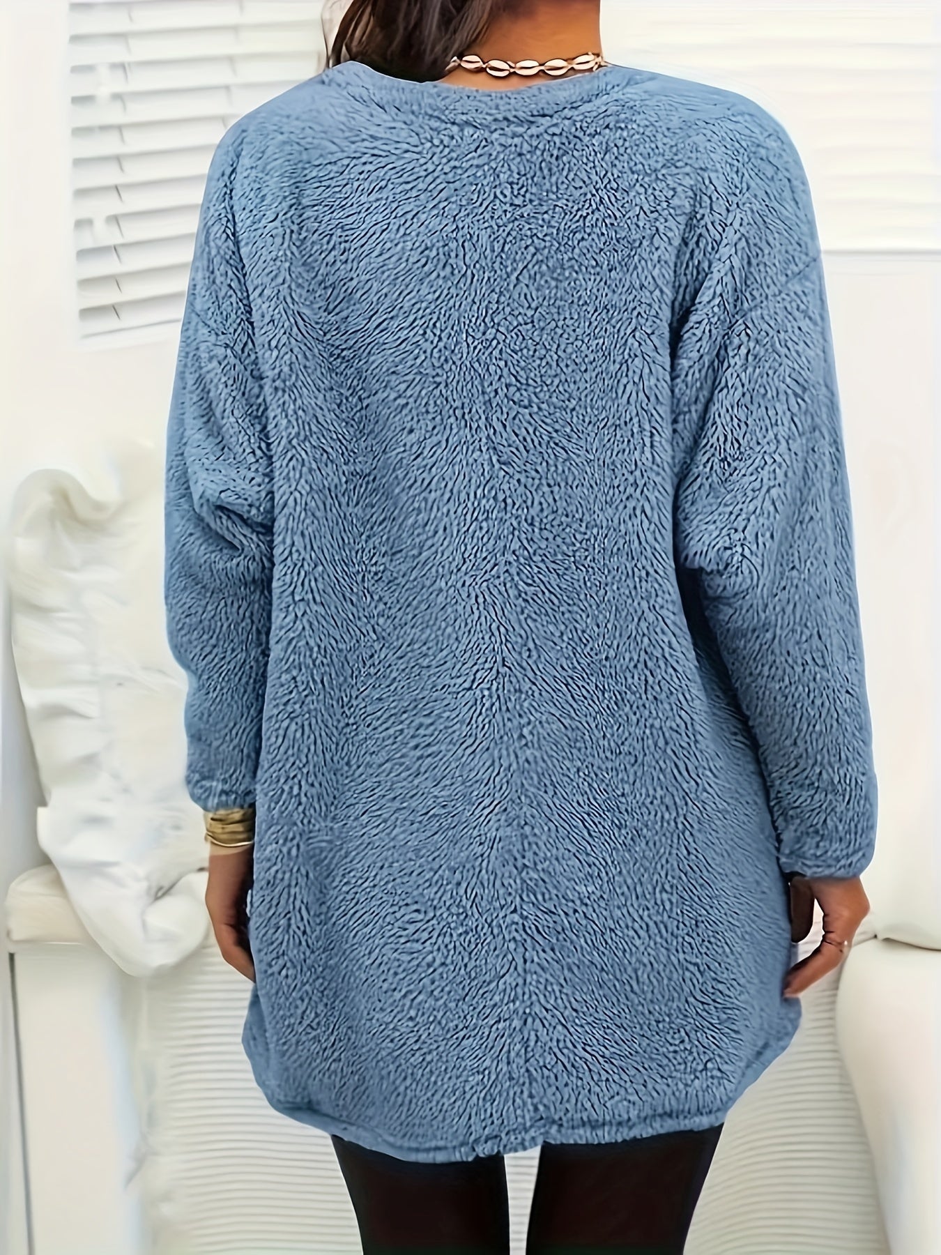 Ayollar uchun katta o'lchamli oversize pullover svitshot, qulay to'qilgan, cho'ntaklar bilan
