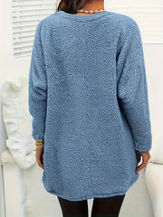 Ayollar uchun katta o'lchamli oversize pullover svitshot, qulay to'qilgan, cho'ntaklar bilan