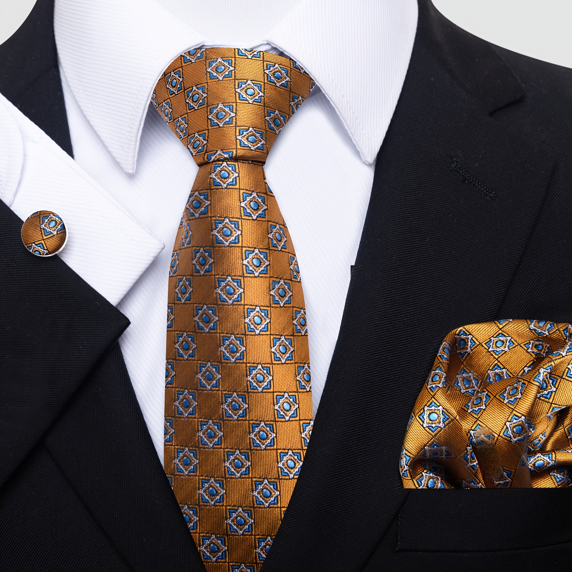 Men's Fashion Tie Set with Handkerchief and Cufflinks Polyester for Weddings and Formal Events