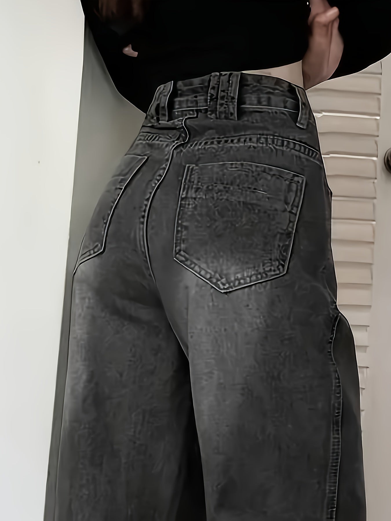 Jeans de estilo vintage para mujer con pierna recta suelta y múltiples bolsillos, pantalones de mezclilla para uso casual