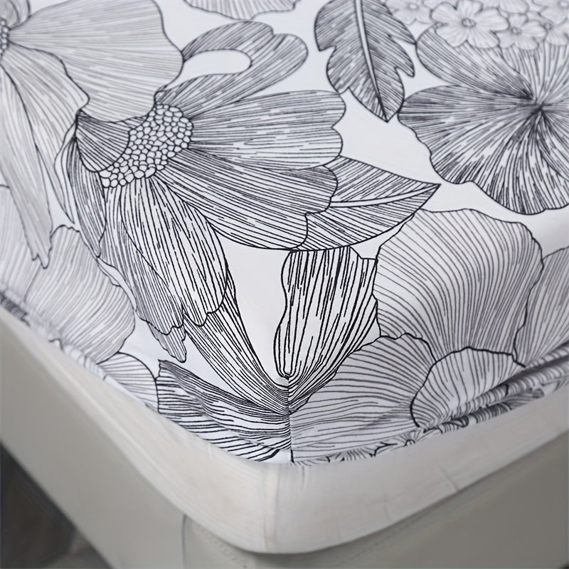 3-Piece Polyester Fitted Sheet Set with Flower Pattern for Home and Hotel Use